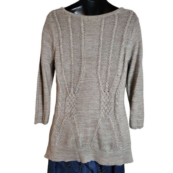 Hannah Knit Sweater‎ Women Sz M Long Sleeve Tan Everyday Boho - Picture 2 of 6